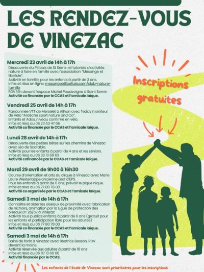 Photo 23 Avril au 3 Mai : Activités proposées par le CCAS et l'amicale laïque