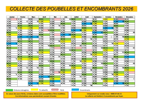 Planning du ramassage des poubelles - 2026