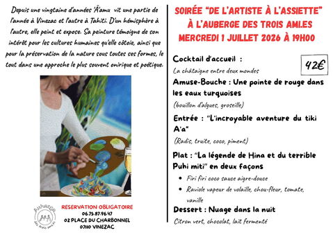 Soirée “de l’artiste à l’assiette” 01 07 2026